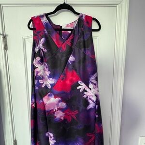 Calvin Klein Purple and Red Floral Midi Dress